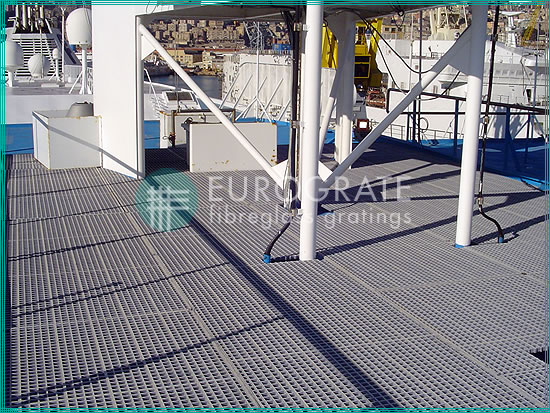 grated flooring for workers to walk safely on a ship